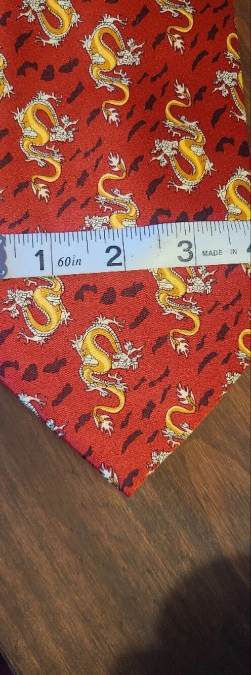 Kai Long Silk Red Dragon Print Men's Tie
